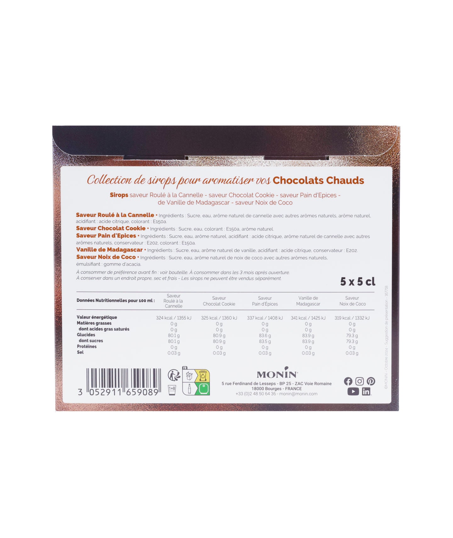 Coffret de 5 sirops pour chocolat chaud aromatisés
