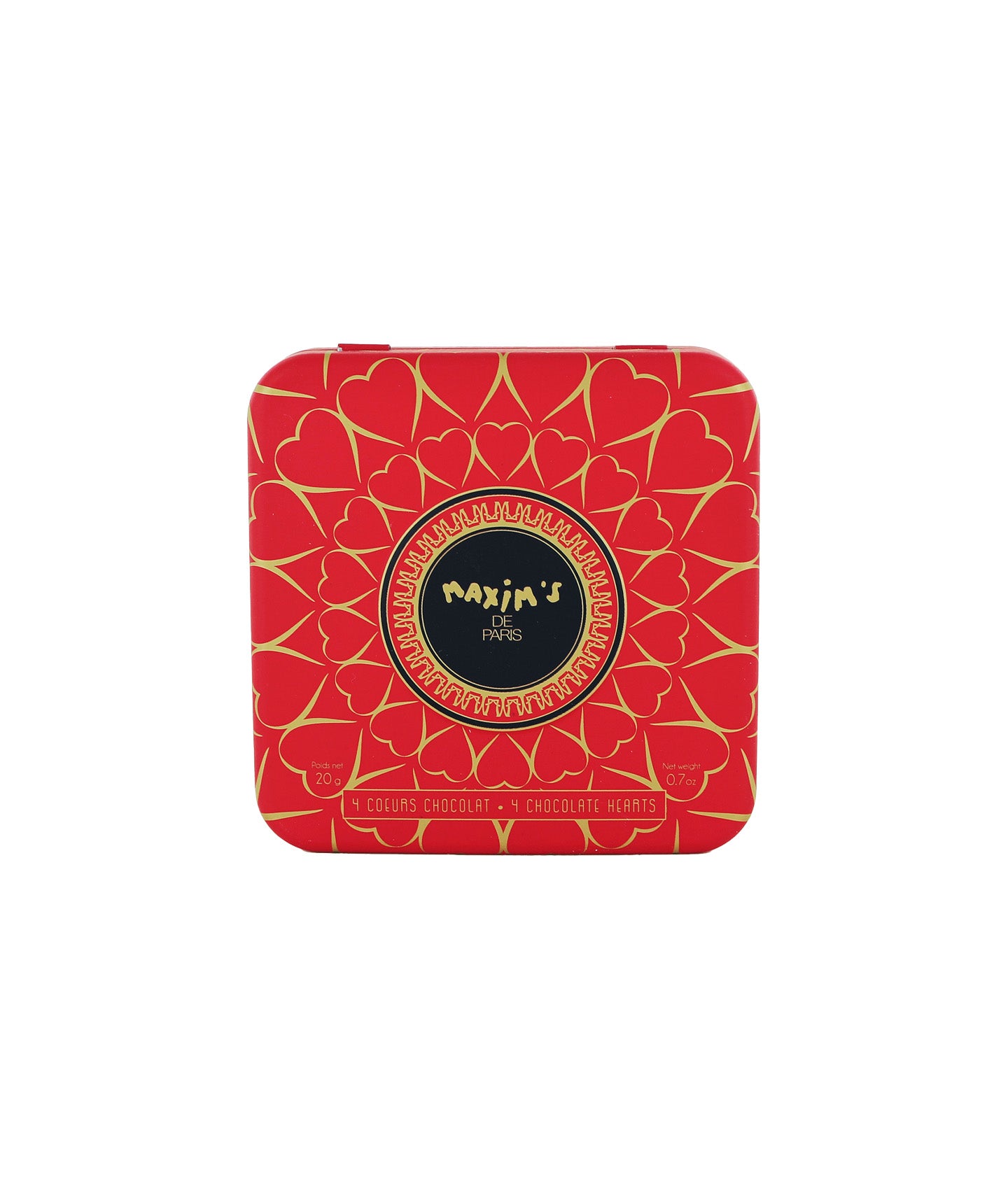 Boîtes métal 4 coeurs en chocolat
