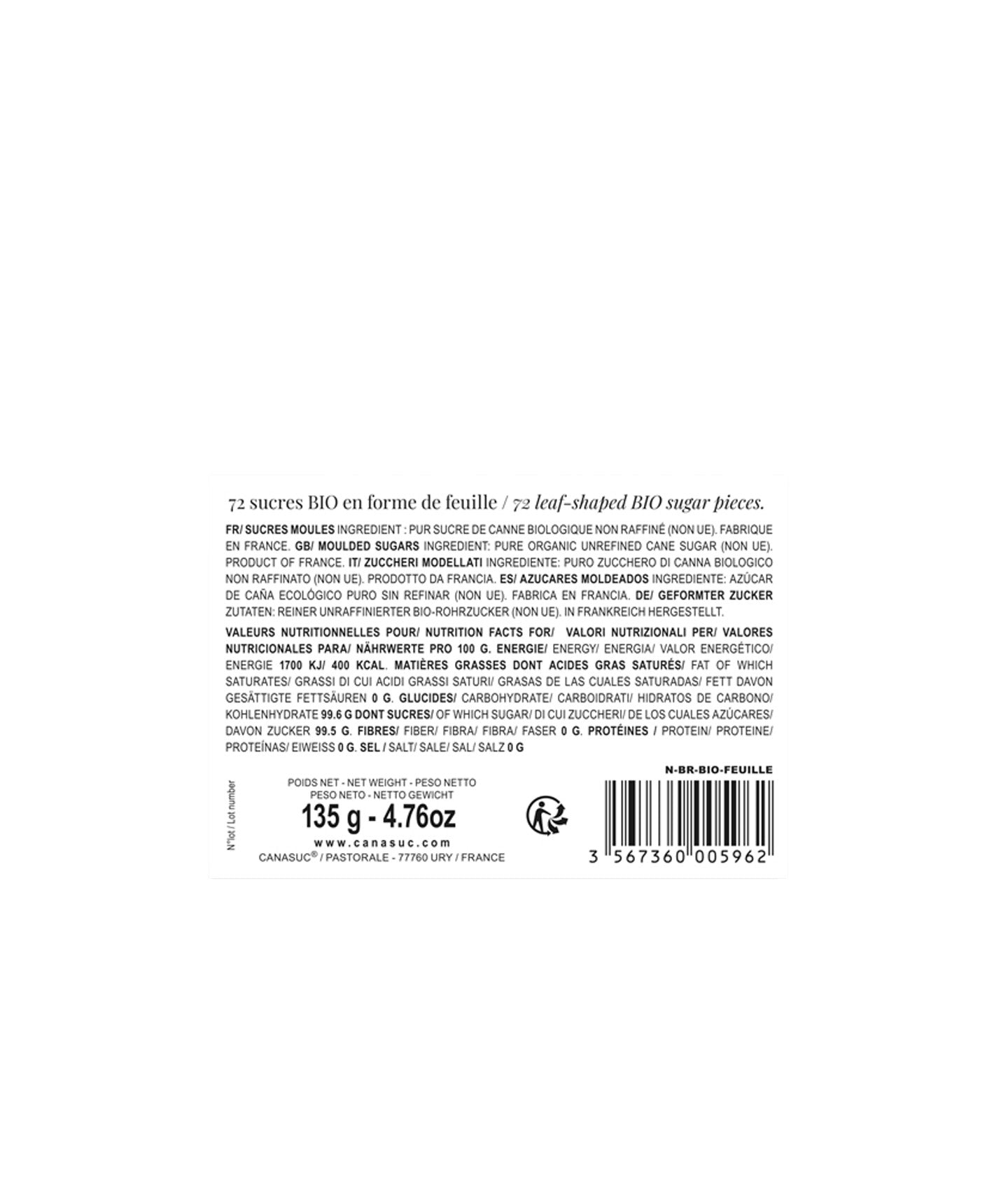 Coffret Feuilles en sucre de canne bio