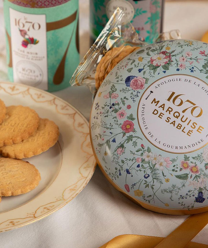 Sablés aux pépites de caramel beurre salé - Boite métal ronde Bouquet sauvage