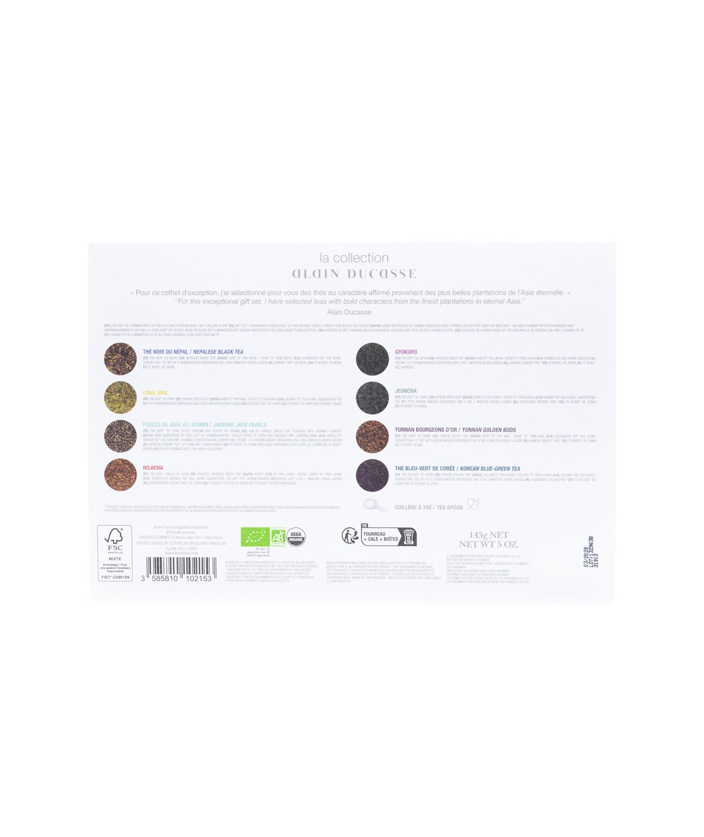La Collection Alain Ducasse bio - Coffret thés bio nature avec cuillère - Boîte vrac