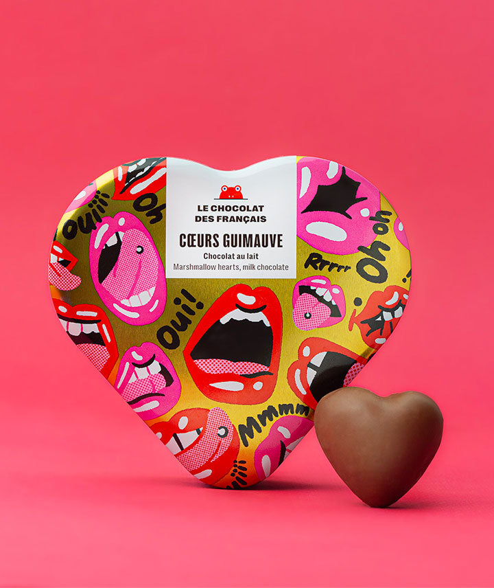 Coffret métal de 3 cœurs guimauve chocolat au lait