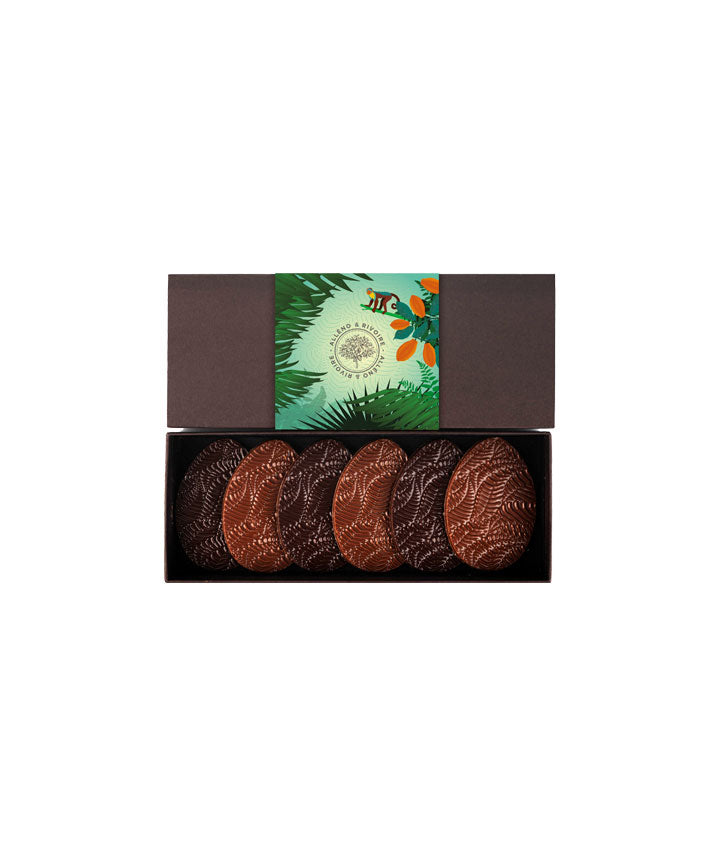 Coffret de 6 oeufs à plat de palmier - Chocolat noir, lait et praliné noisette