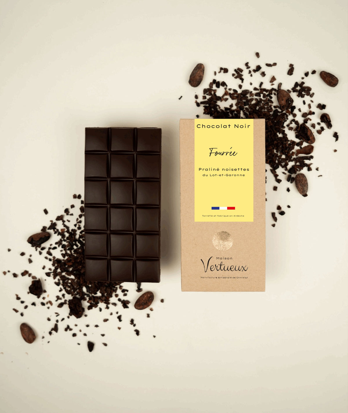 Tablette noir fourrée praliné noisette