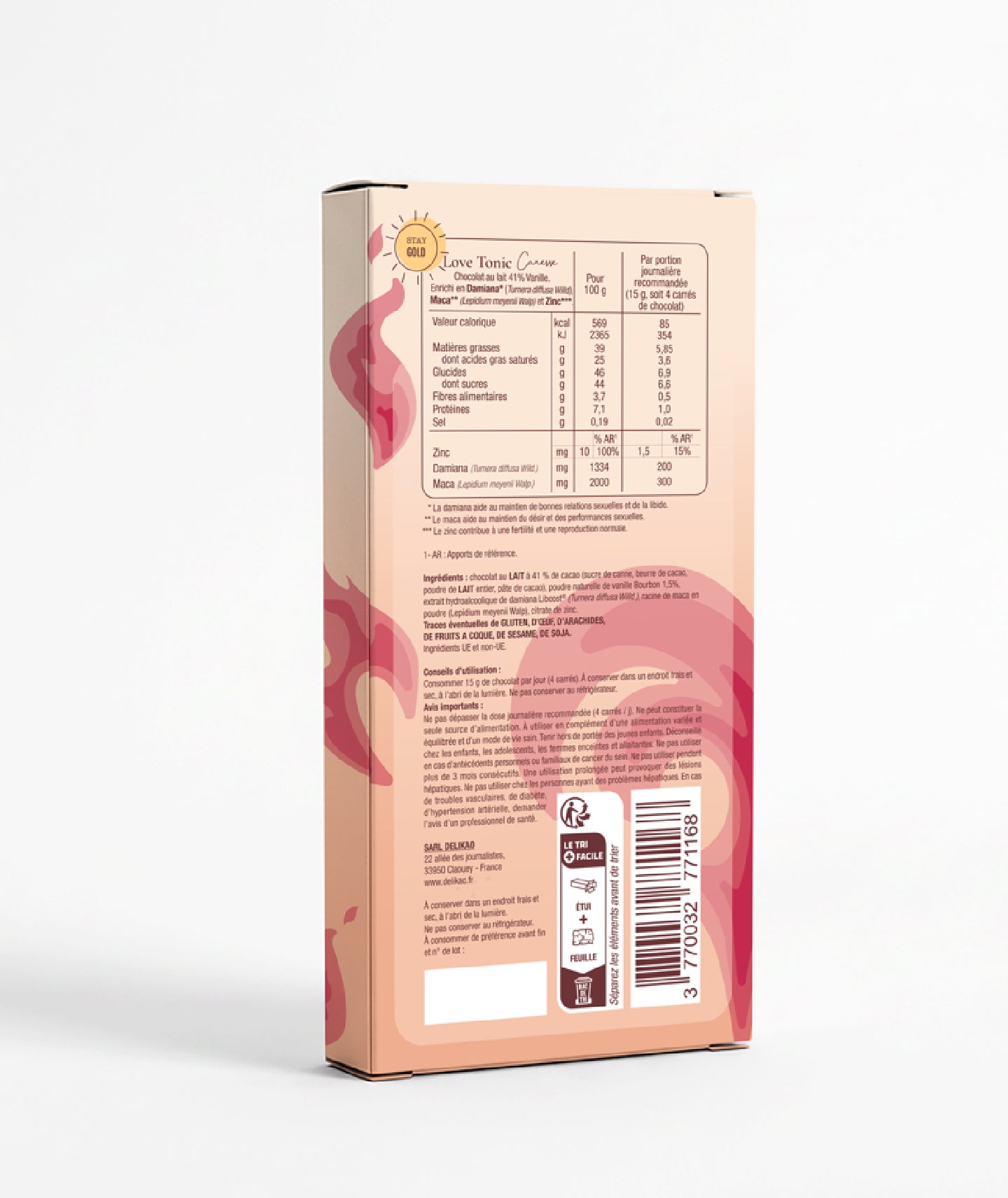 Tablette chocolat 41% Vanill de Madagascar - Love Tonic Caresse