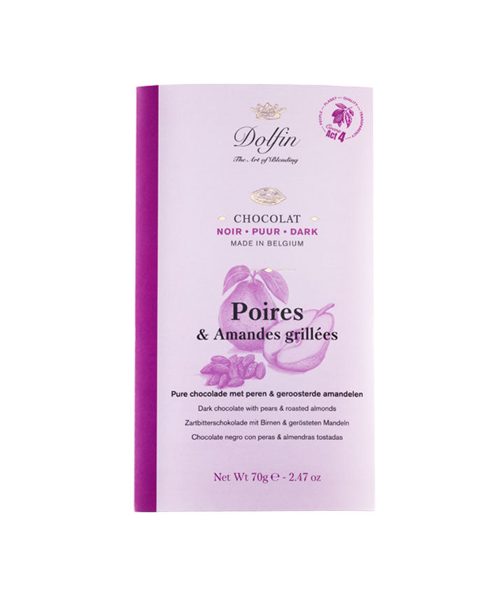 Tablette chocolat noir 60% poires et amandes grillées