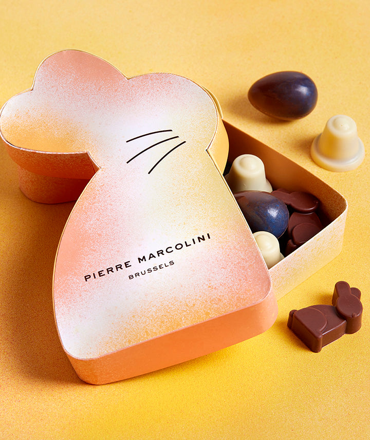 Coffret en forme de lapin rempli de 14 chocolats