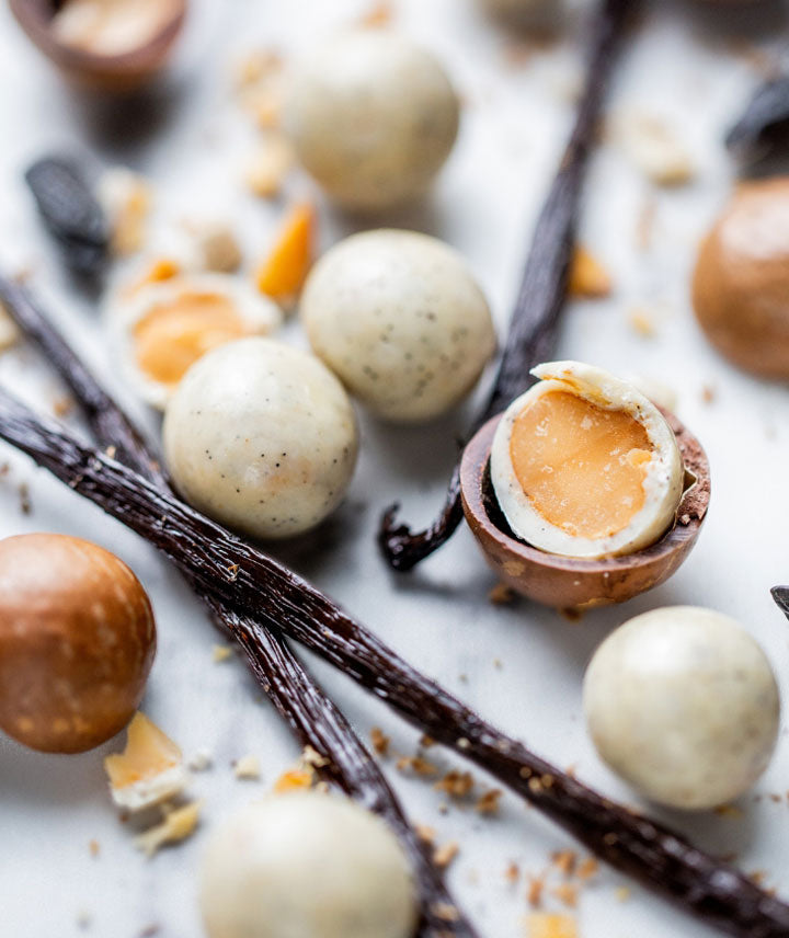 Coffret de perles chocolatées noisette vanille