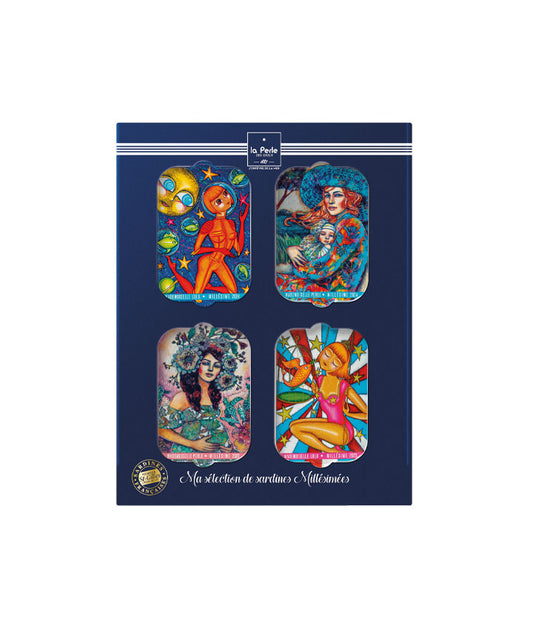Coffret Collector 4 sardines millésimes 2023/2024 vue face aux Galeries Lafayette Le Gourmet