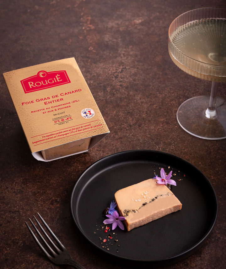 Foie gras mi-cuit de canard entier aux 2 poivres et champagne - Boîte métal