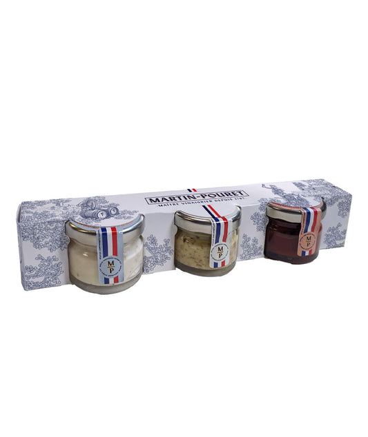Coffret mini mayonnaise, moutarde et ketchup vue face aux Galeries Lafayette Le Gourmet