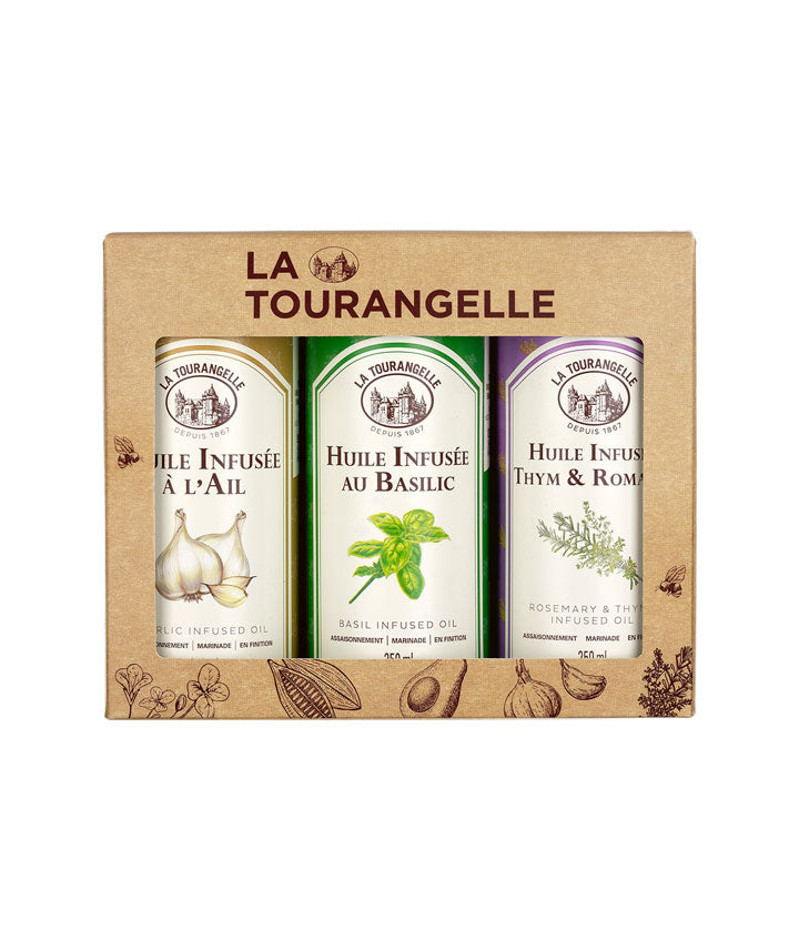 Trio d'huiles infusées (basilic, ail & thym-romarin)