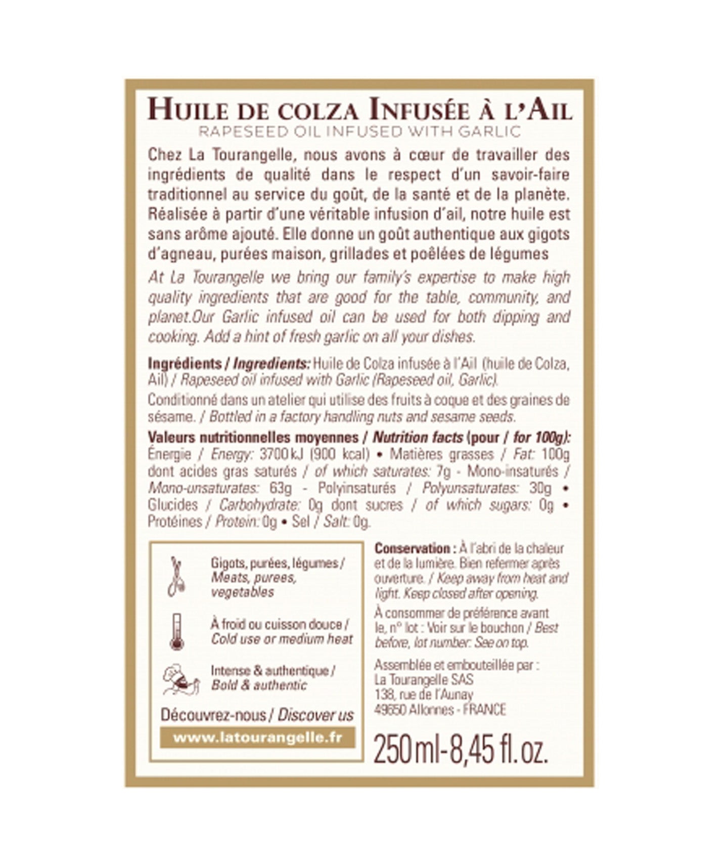 Huile infusée à l'ail - 250ml
