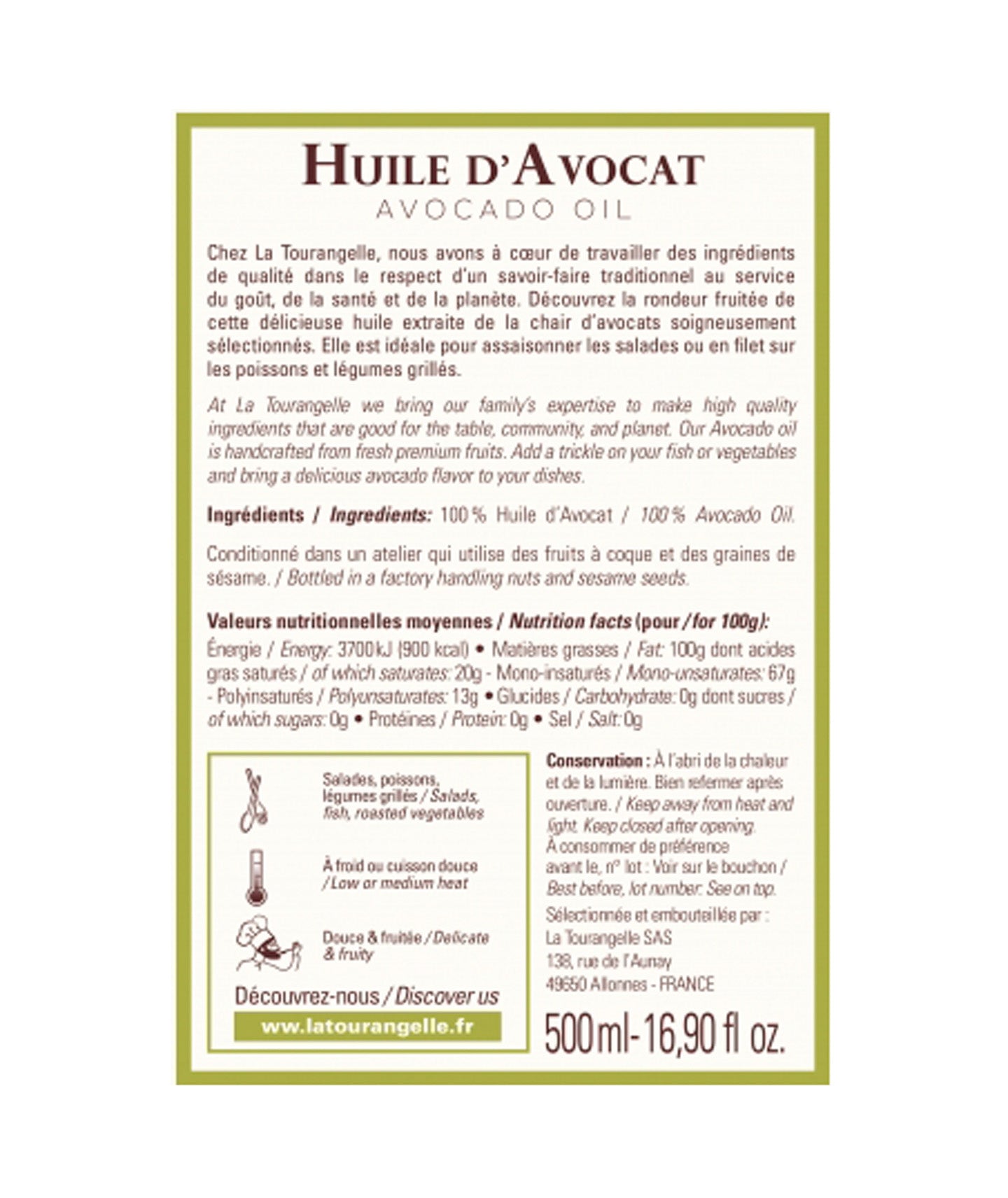 Huile d'avocat - 500ml