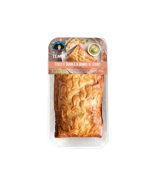 Feuilleté saumon et sa brunoise de légumes