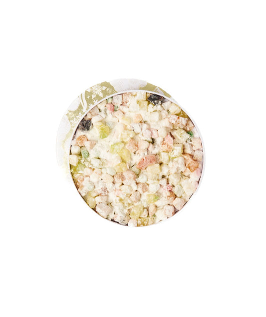 La boîte ronde de fruits enneigés