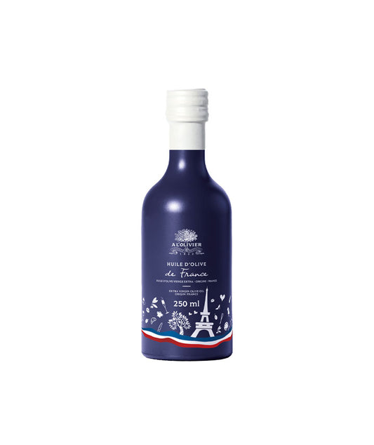 Huile d'olive vierge extra de France "Souvenir de France" vue face aux Galeries Lafayette Le Gourmet