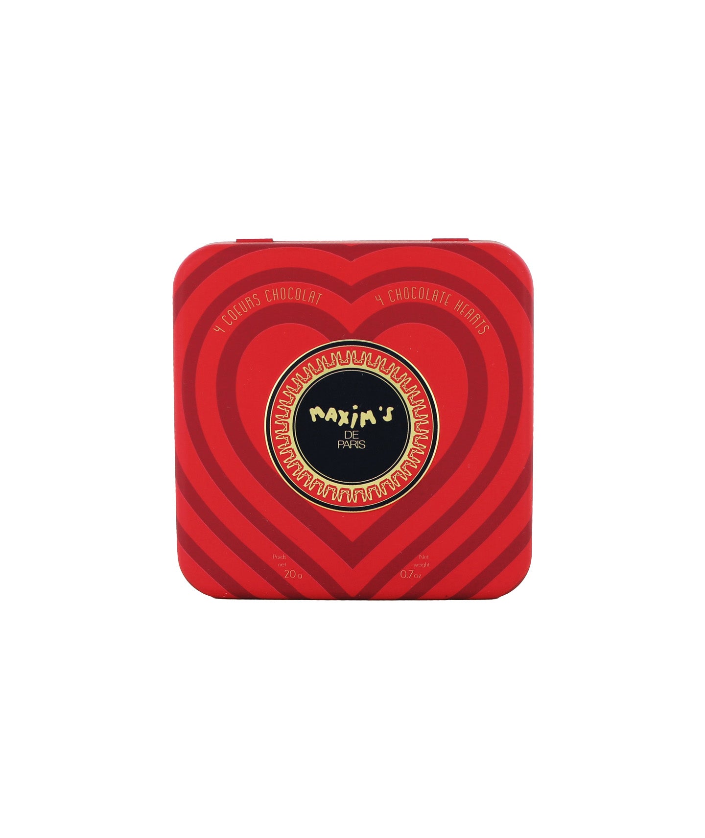 Boîtes métal 4 coeurs en chocolat