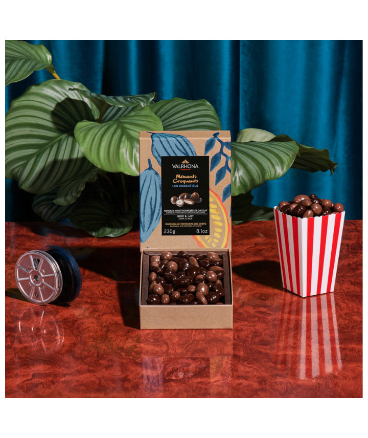 Coffret Equinoxe amandes et noisettes enrobées de chocolat noir et lait