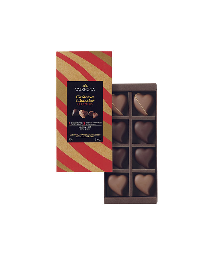 Coffret chocolat 8 cœurs fourrés noir & lait