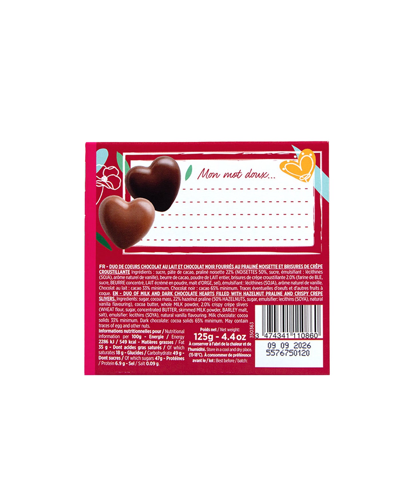 Duo cœurs croustillants au chocolat noir et lait