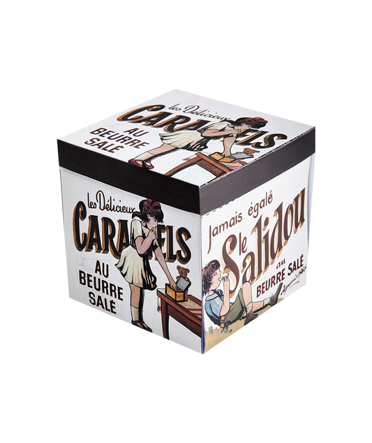 Boîte cube métal caramels tendres