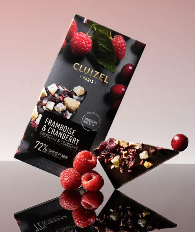 Tablette noir 72% framboise & cranberry