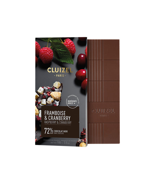 Tablette noir 72% framboise & cranberry