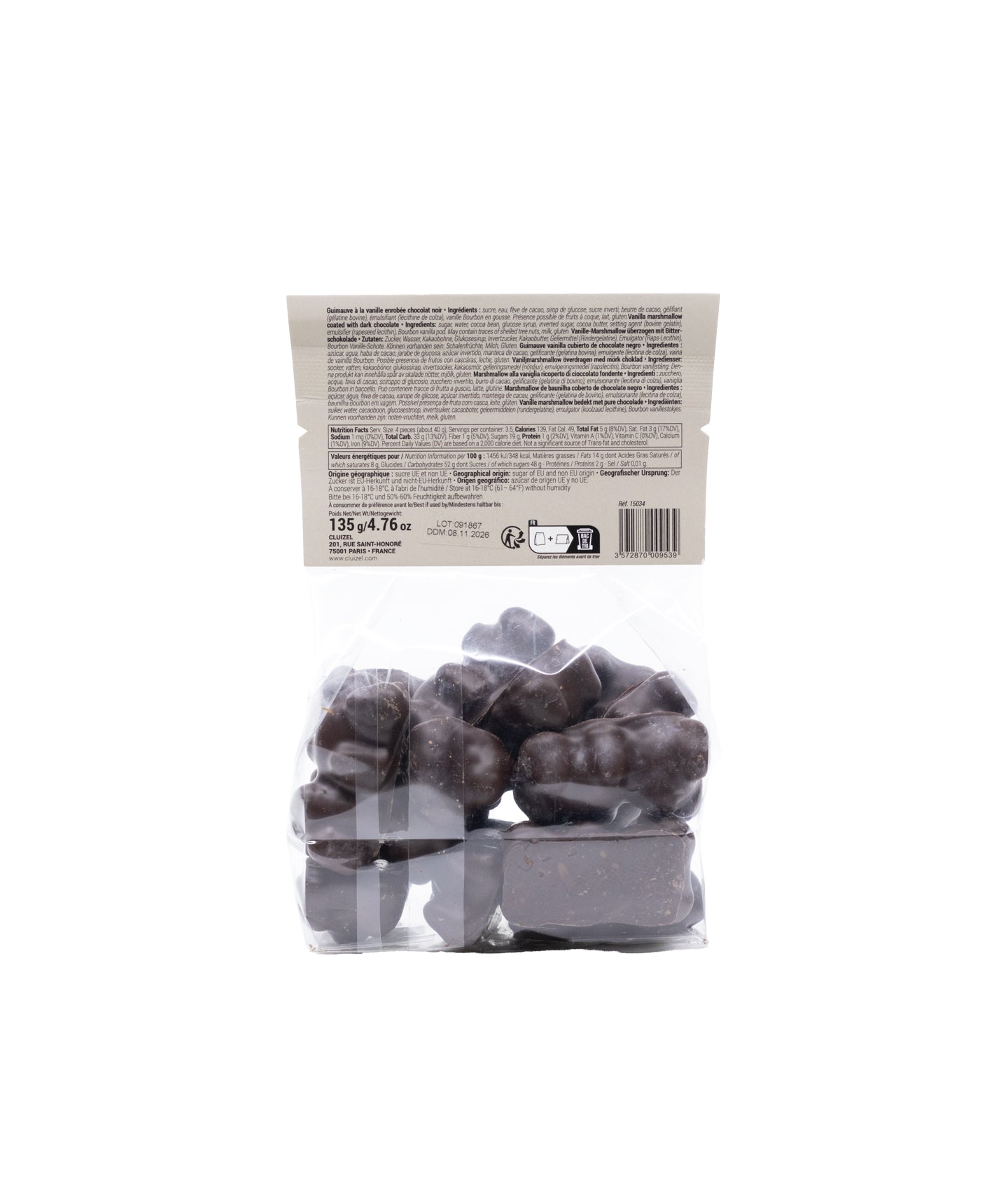 Sachet oursons guimauve au chocolat noir