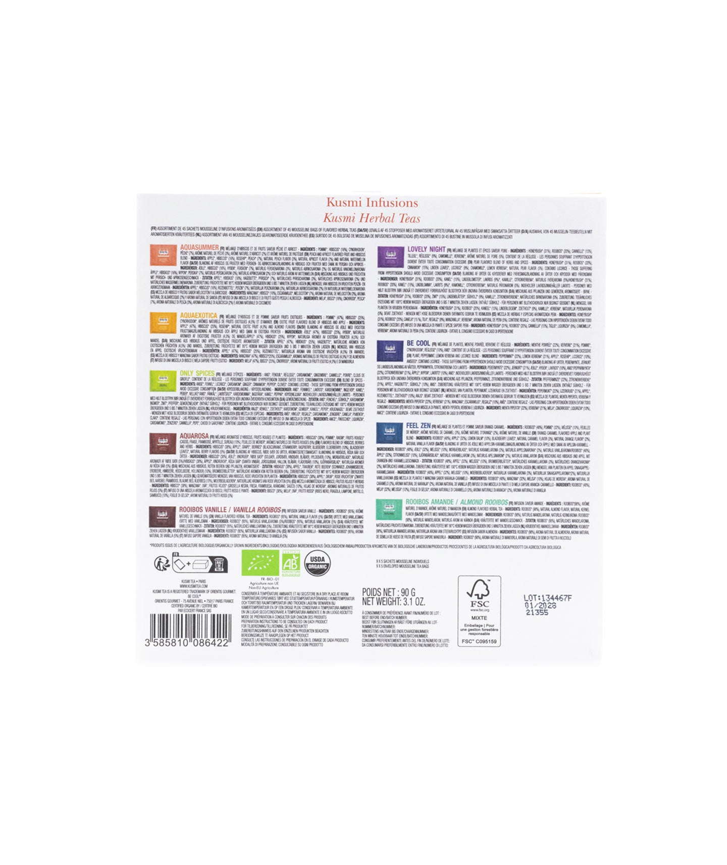 Coffret Kusmi infusions bio - 45 sachets