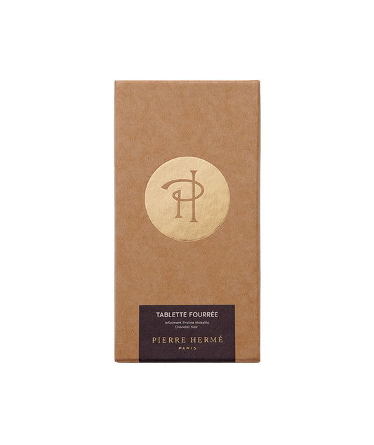 Tablette fragments fourrée chocolat noir praliné noisette