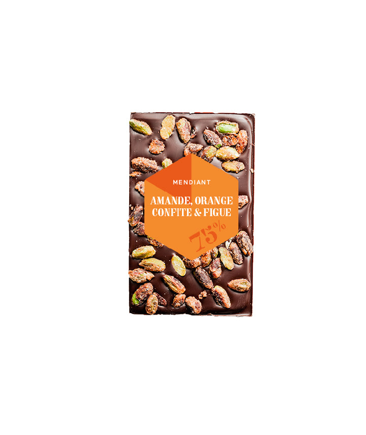 Tablette chocolat noir mendiant amandes & oranges confites & figues