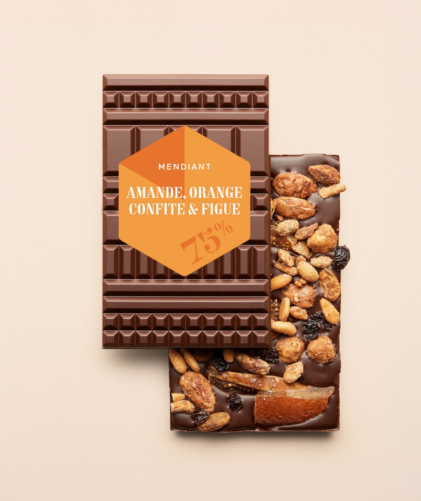 Tablette chocolat noir mendiant amandes & oranges confites & figues