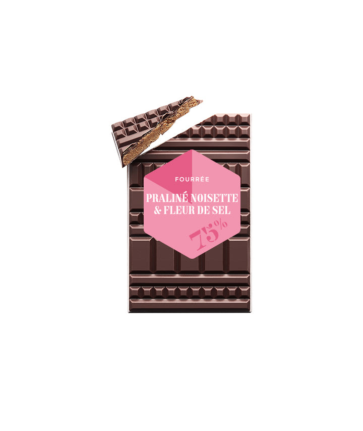 Tablette chocolat noir fourrée praliné noisette & fleur de sel