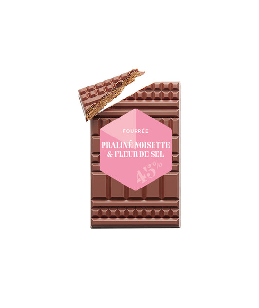 Tablette chocolat au lait fourrée praliné noisette & fleur de sel