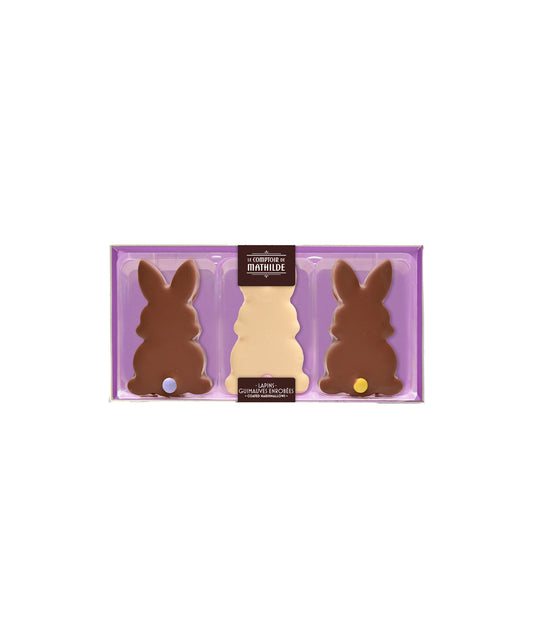 Coffret 3 lapins guimauve chocolat lait et blanc - 80g