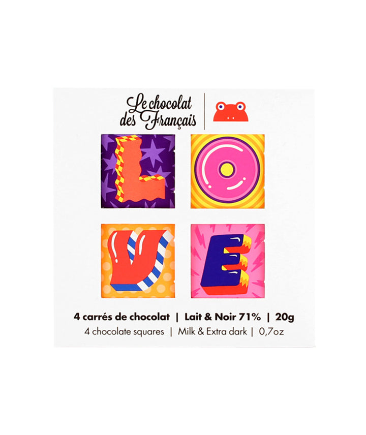Coffret Love de 4 carrés lait et noir