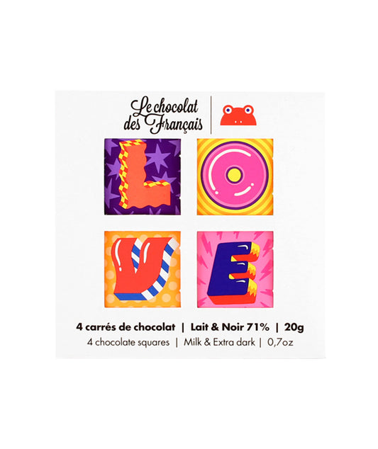 Coffret Love de 4 carrés lait et noir