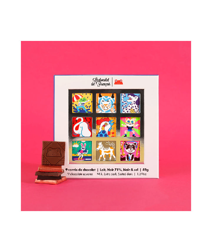 Coffret Animaux de 9 carrés de chocolat bio