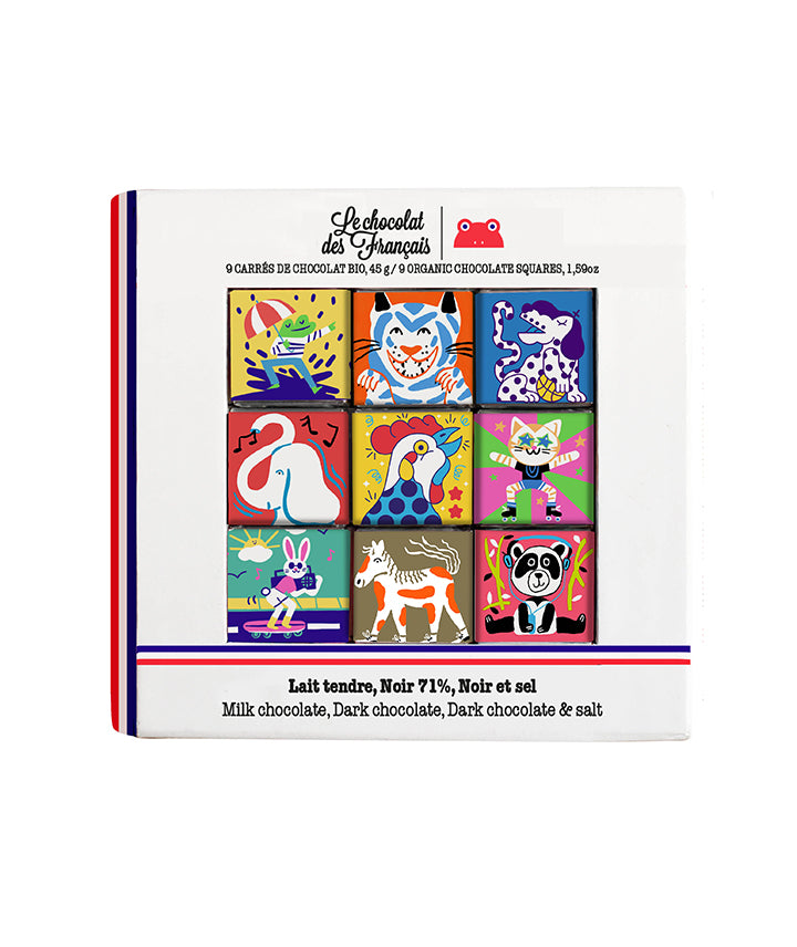 Coffret Animaux de 9 carrés de chocolat bio