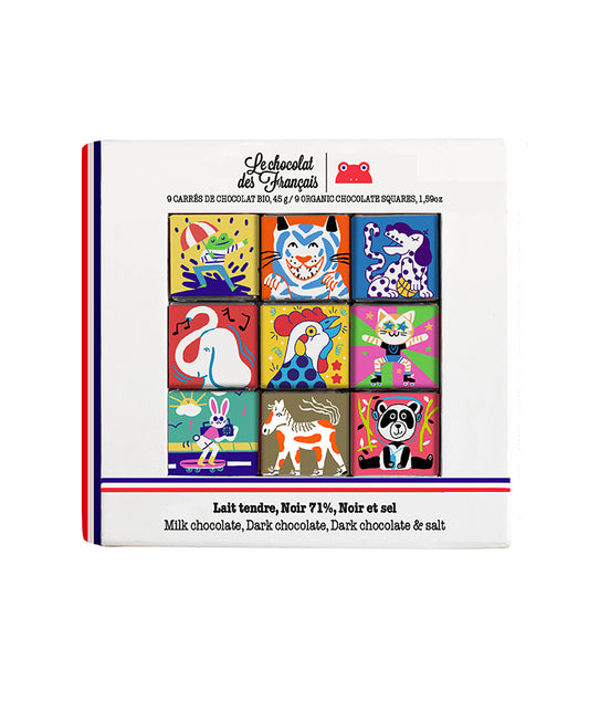 Coffret Animaux de 9 carrés de chocolat bio