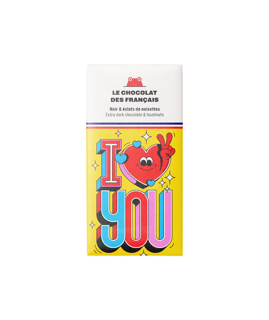 Tablette chocolat noir et éclats de noisettes "I love you"