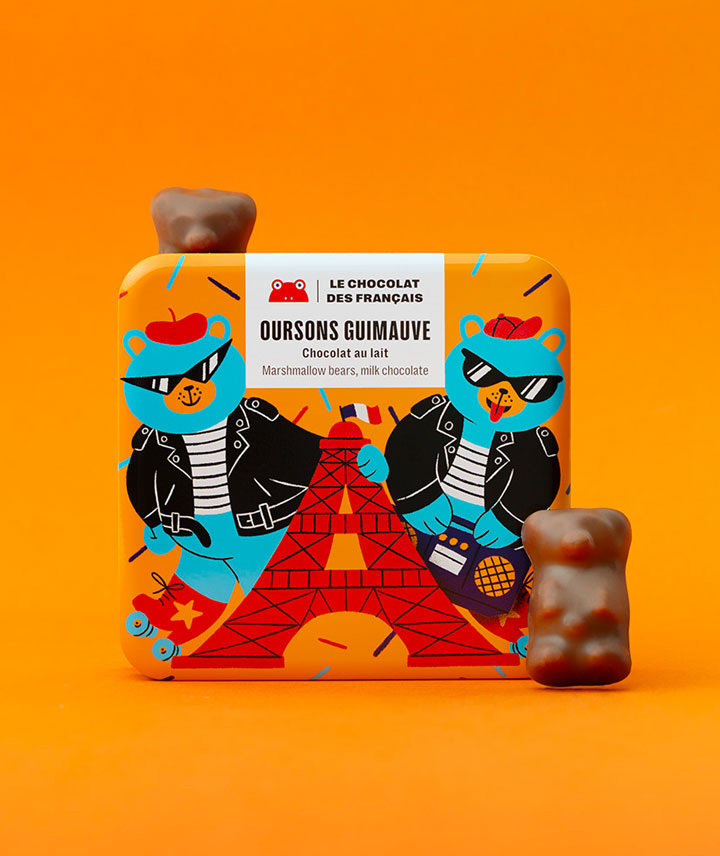 Coffret métal de 6 oursons guimauve chocolat au lait