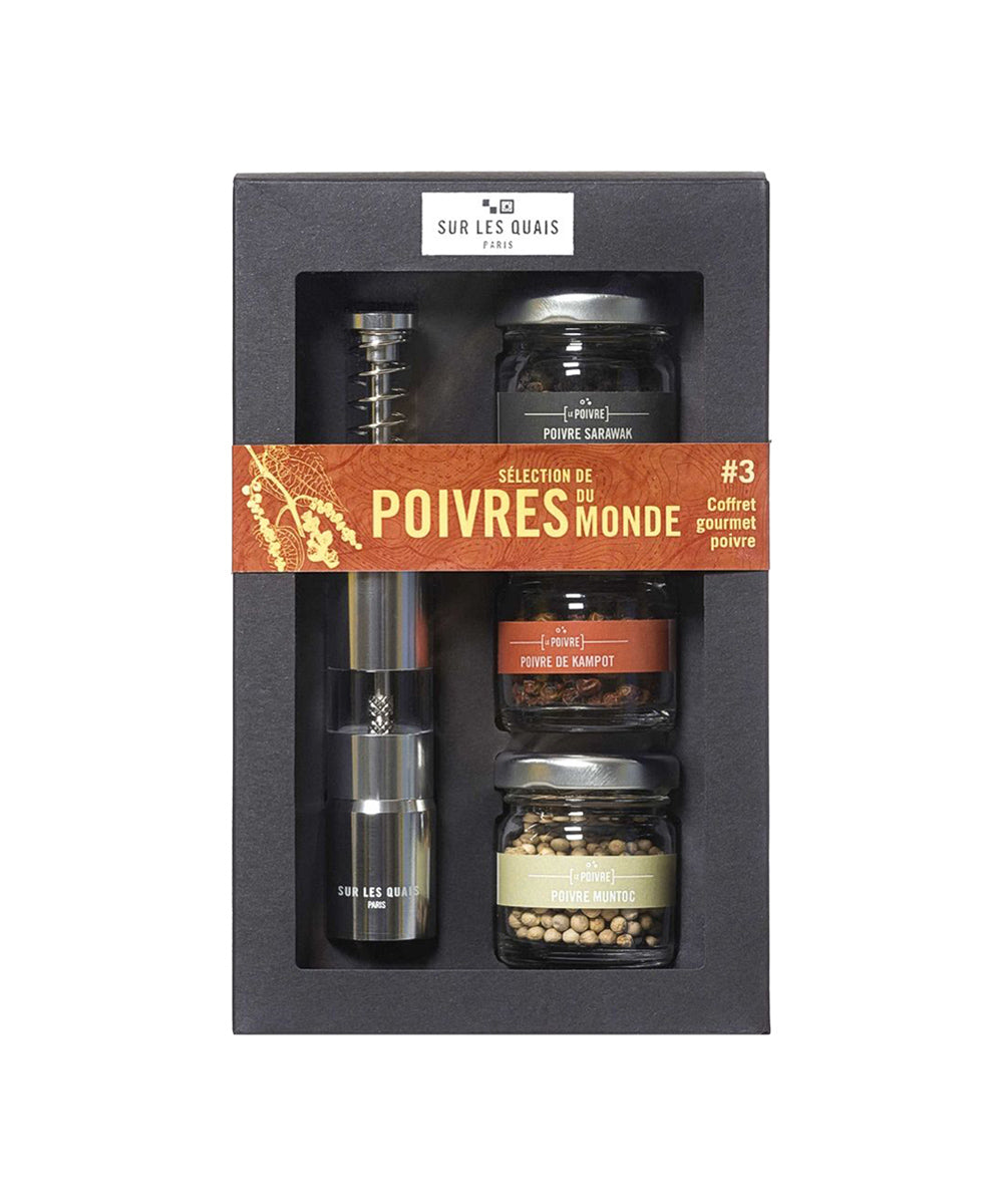 Coffret gourmet 3 poivres et moulin