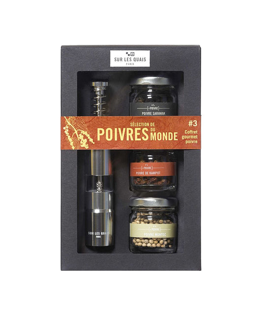 Coffret gourmet 3 poivres et moulin