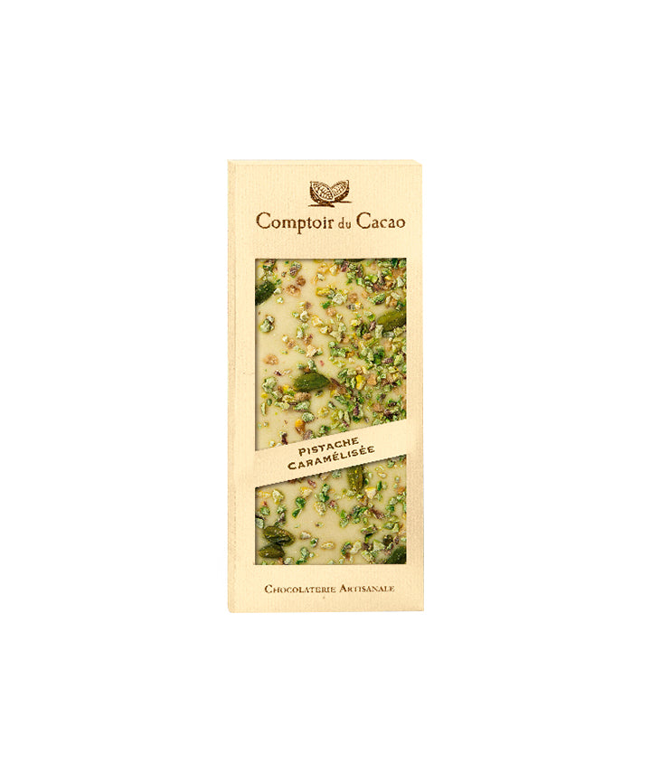 Tablette chocolat blanc et pistaches caramélisées