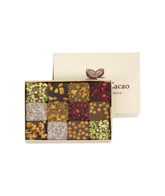 Coffret pralinés feuilletés noir et lait - 12 carrés