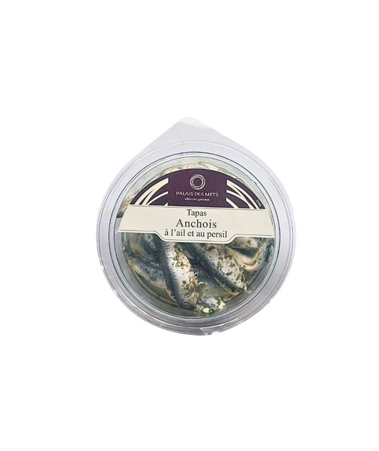 Tapas d'anchois à l'ail et au persil vue face aux Galeries Lafayette Le Gourmet