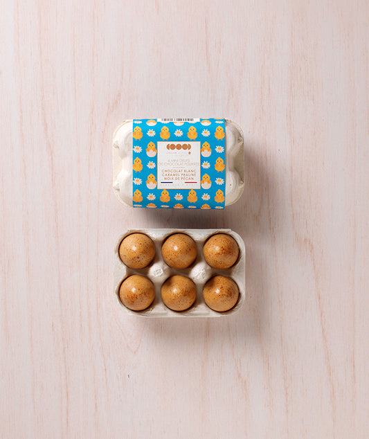 6 mini oeufs au chocolat blanc caramel et noix de pécan