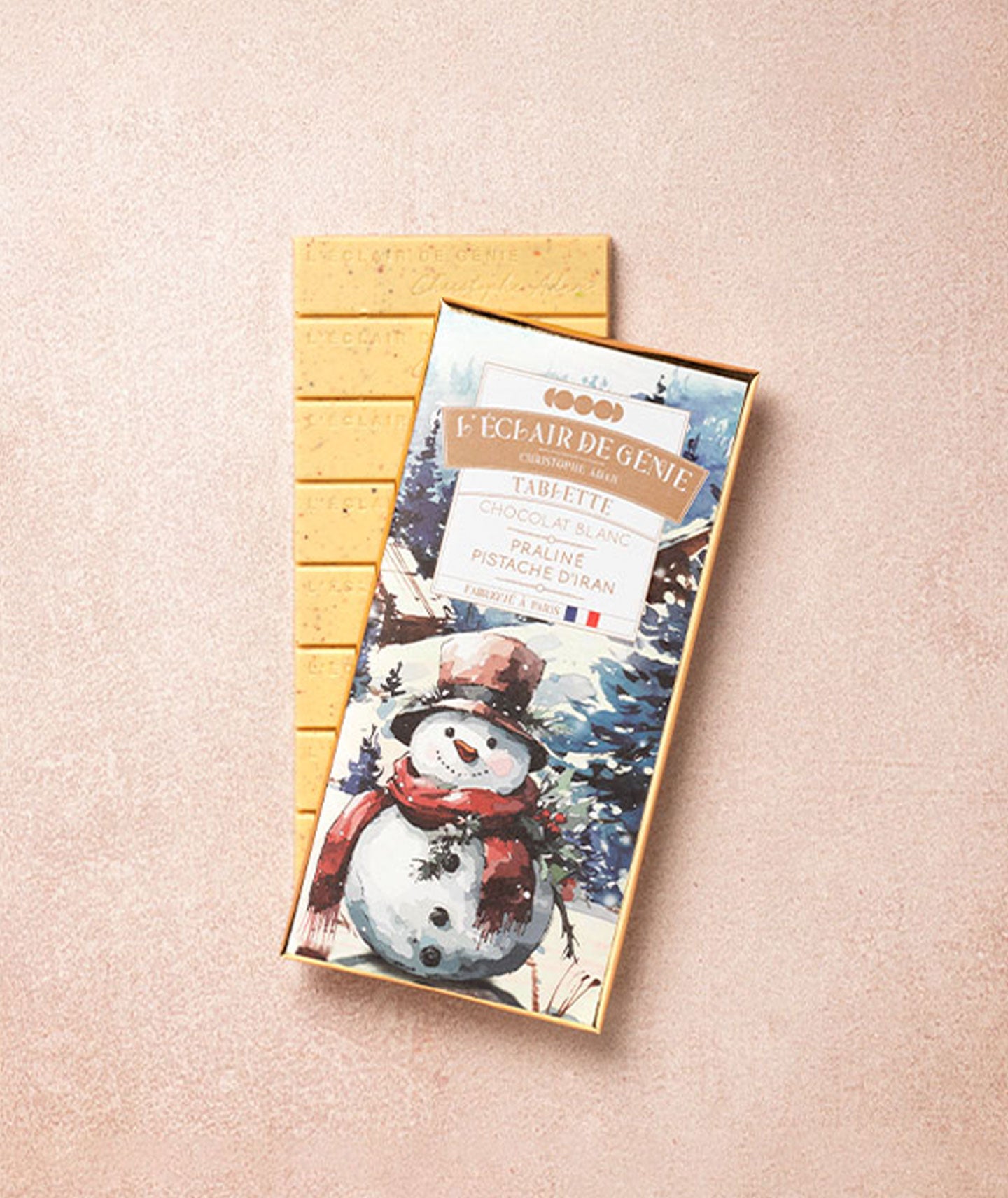 Tablette chocolat blanc et praliné pistache d'Iran